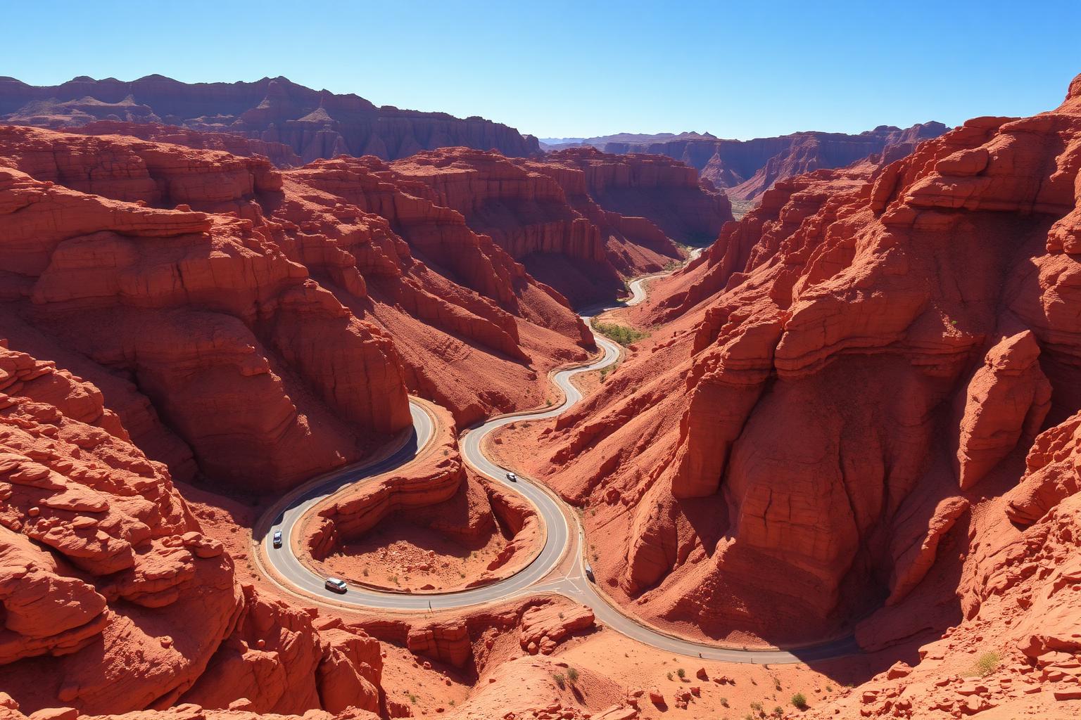I tornanti sinuosi che attraversano le formazioni rocciose rosse della Valle del Dades