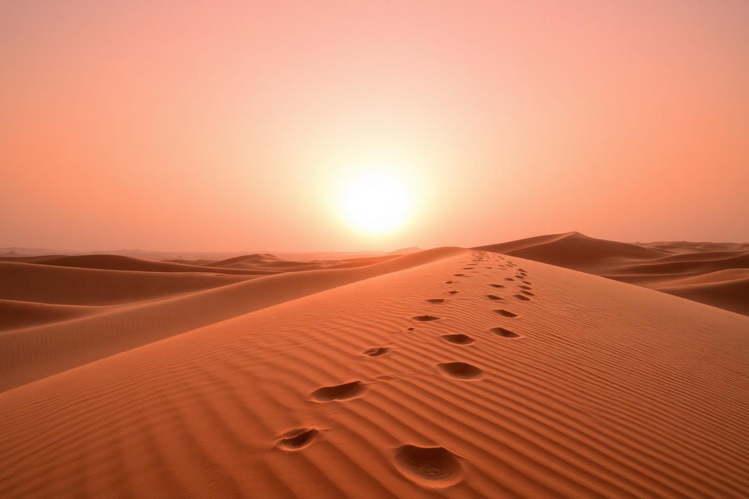 Sunrise over the rippled orange dunes of Erg Chebbi near Merzouga in the Moroccan Sahara